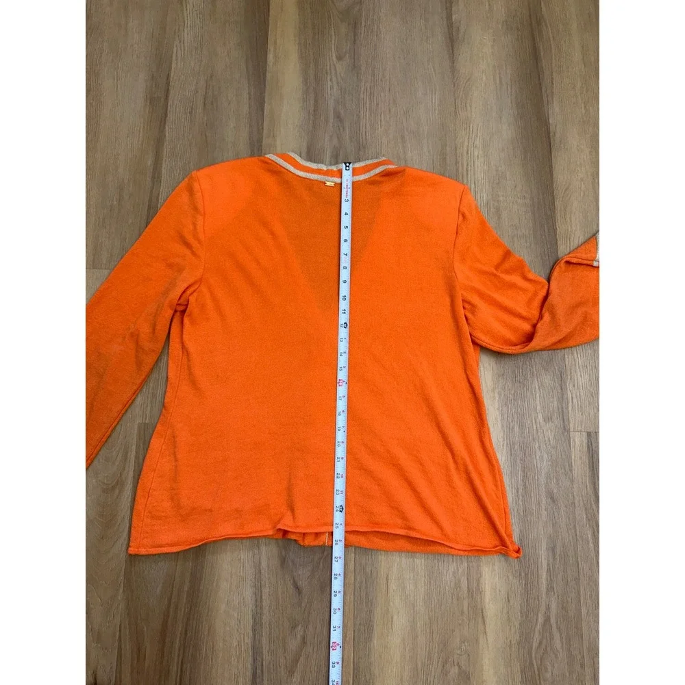 St. John vtg Orange santana knit Wool Blend Metallic Trim Cardigan Sweater XL